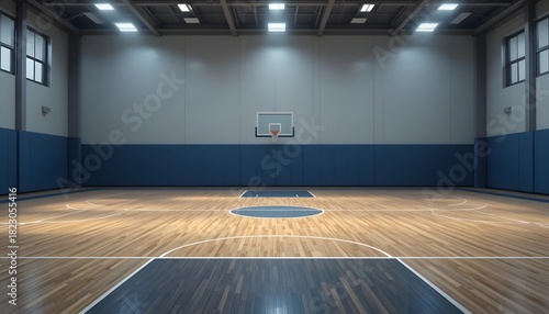 Modern basketball court shines, ready for the game, inspiring athleticism and teamwork, a perfect setting for sports brand campaigns and fitness content