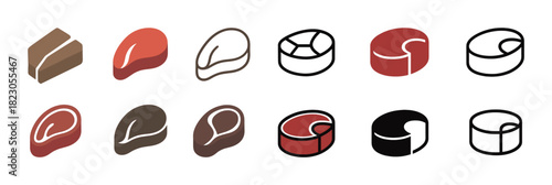Collection of meat and cheese icons in minimalist style