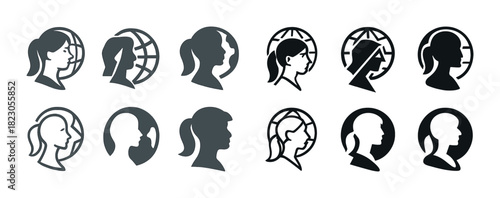 Silhouette of diverse female profiles with various hairstyles