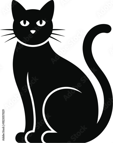 Black cat silhouette sitting on white background animal