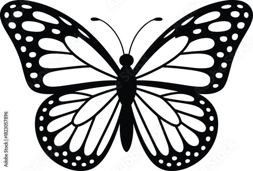 Black monarch butterfly silhouette with detailed wings