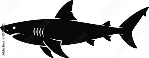 Black Silhouette of a Shark on White Background marine life