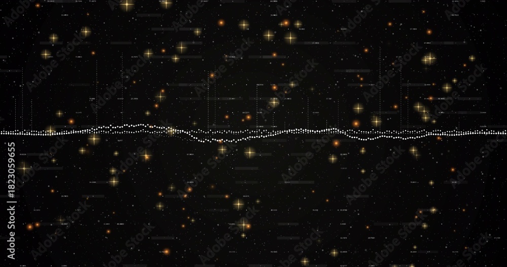 Obraz premium Displaying dotted waveform running across center of cosmic starfield with grid and bright stars