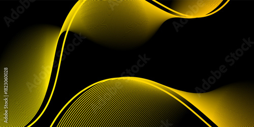 Vector illustration of gold curve lines isolated on black. Gold abstract wave background. Luxury glitter glitter swirl pattern. Elegant modern fashion design elements.