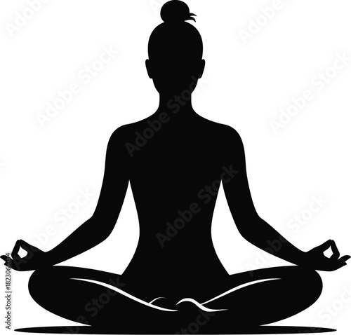 Woman in silhouette meditating with hands in mudra