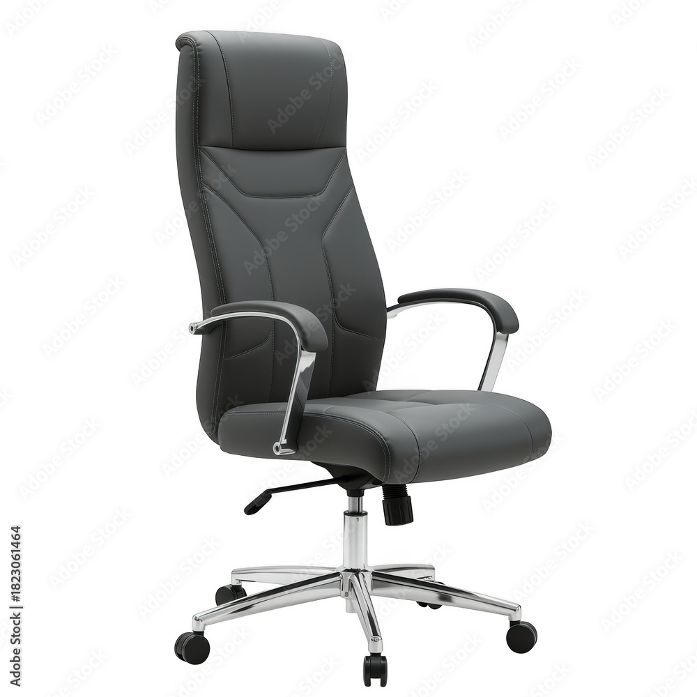 Obraz premium Modern executive office chair with chrome accents isolated on transparent background