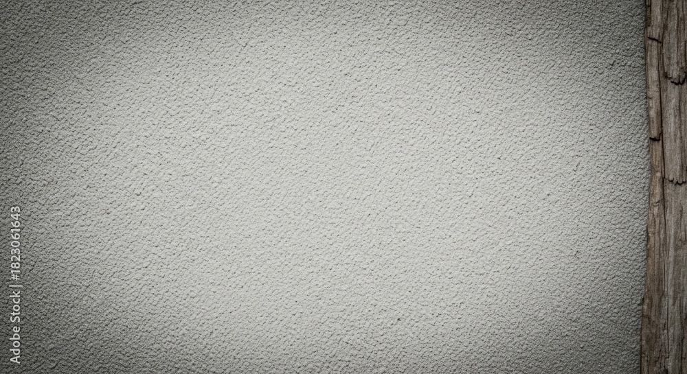Obraz premium A textured gray wall with a wooden beam on the right side.