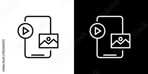 Mobile phone interface icons with play button and picture symbols