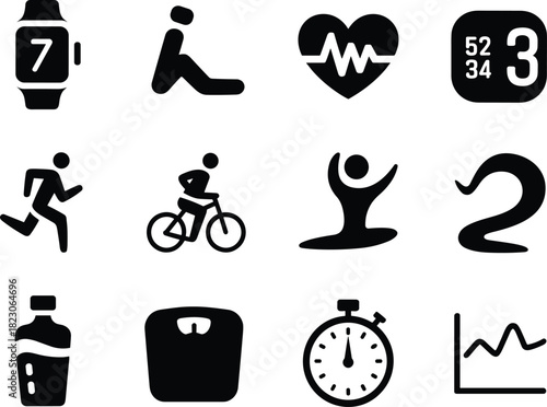 Fitness and Health Icons Set – Exercise, Wellness, and Tracking Symbols
