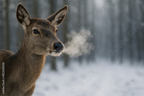 Wallpaper Mural Close up of a brown deer exhaling vapor in a snowy, cold, and outdoor environment  Torontodigital.ca