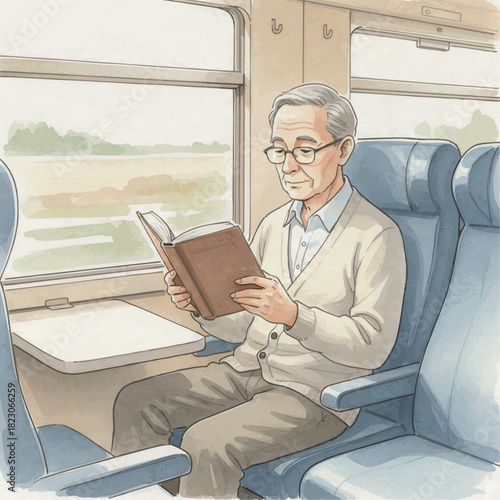 Calm Moments Inside the Train – Watercolor Passenger Scenes
