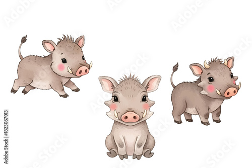 Cute Baby Watercolor Warthog Illustration