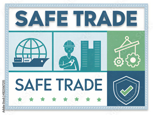 Safe Trade Icon: An image representing safe trade, highlighting various aspects of international commerce and safety protocols.