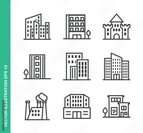 Building Icons. Thin Line Symbol Elements Collection.