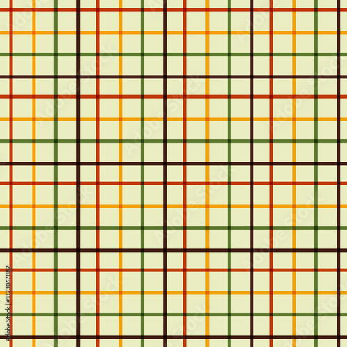 Simple Plaid in Red, Yellow, Green, and Brown on Pastel Green Seamless Pattern Design