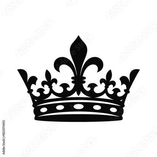 Royal Crown Silhouette with Fleur-de-lis - Monarchy, Elegance & Power Symbol