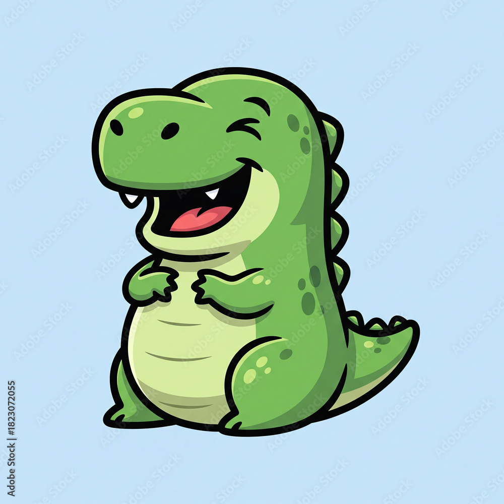Naklejka premium Cute laughing green dino icon
