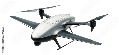 Hybrid drone with rotor and fixed-wing design, equipped with a top cargo hatch.