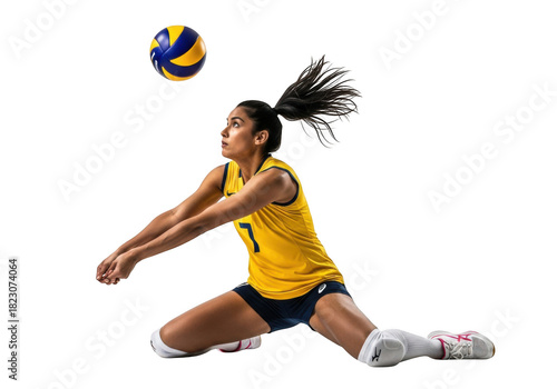 Female volleyball player in action isolated on transparent background