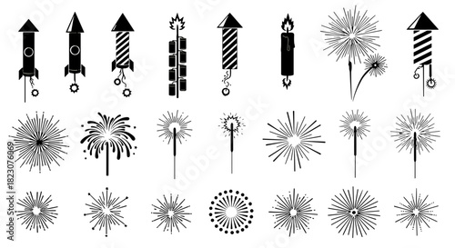 Festive Fireworks A Collection of Black and White Pyrotechnic Designs