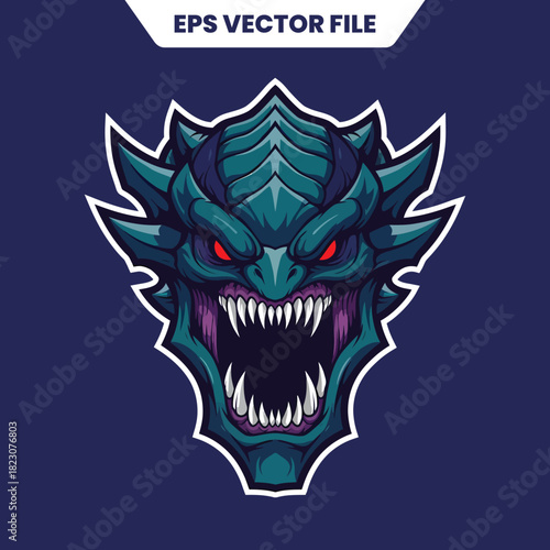 Fierce Dragon Head with Sharp Teeth and Red Eyes.