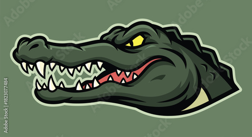 Menacing Alligator Head with Sharp Teeth and Intense Yellow Eyes.
