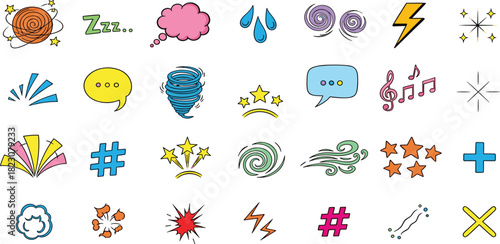 Cartoon Effect Icons for Comics, Adding Emphasis and Expression, Diverse Design Elements