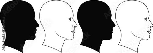 Human Head Silhouette Variations  Diverse Profiles and Outlines