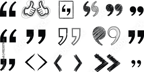 Vector set of various quotation marks and punctuation symbols representing the concept of speech and citation