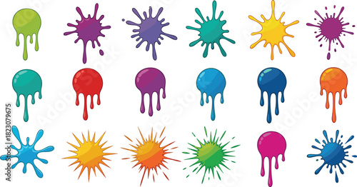 Colorful Paint Splatter Collection for Artistic Designs and Visual Effects
