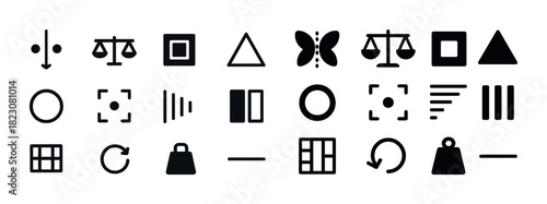 Assorted geometric and symbolic icons including triangles and scales
