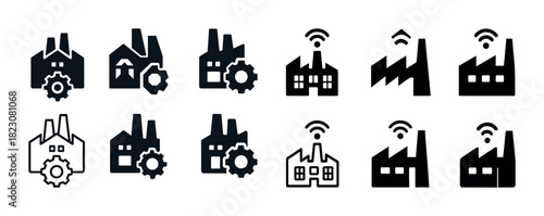 Industrial icons: factory and smart manufacturing symbols collection