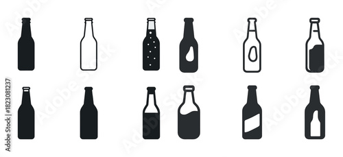 Variety of bottle silhouettes and outlines in different styles
