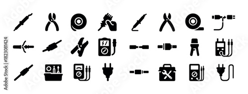 Silhouette set of automotive and electrical tools including pliers and connectors