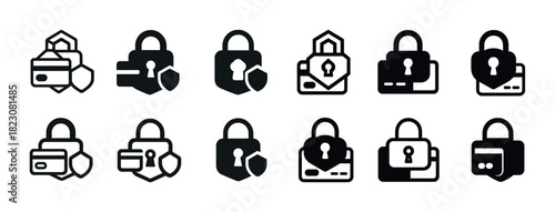 Set of padlock and security icons for digital privacy and protection