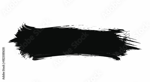 A black paint stroke or brushstroke isolated on a white background. Texture is visible in the stroke. Vector image.