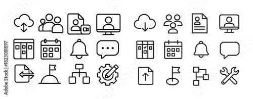 Minimalist icon set featuring cloud, user, document, and calendar symbols