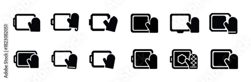 Oven mitt icons: cooking, baking, kitchen safety symbols set
