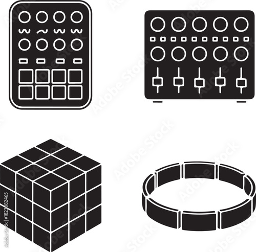 Black and White Icons of Various Objects