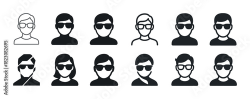 Diverse icon set of sunglasses faces in various styles