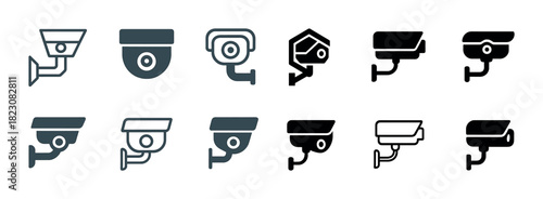 Set of various security camera icons in different styles
