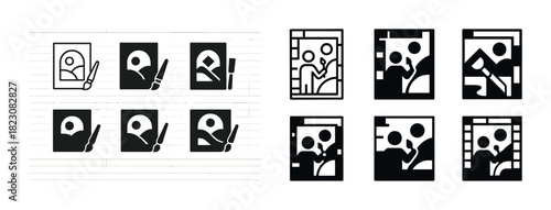 Evolution of icon design featuring person silhouette and pencil
