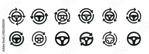 Steering wheel rotation icons: directional symbols for navigation and control