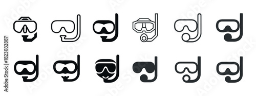 Diving mask icons collection: snorkel and scuba gear variations
