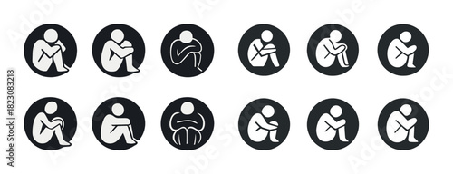 Minimalist human figure icons in various poses