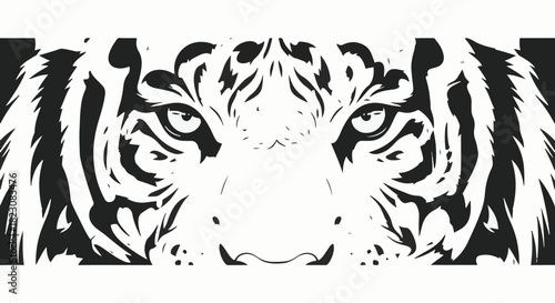 Black and white vector illustration of a tiger's face, focusing on the eyes and upper head, with distinctive stripe patterns.