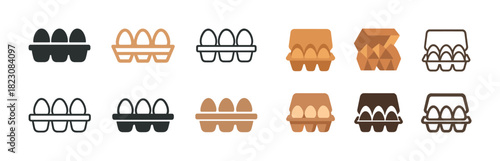 Various egg carton icon designs in different styles and colors