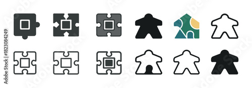 Icon set featuring puzzle pieces and board game meeples in various styles
