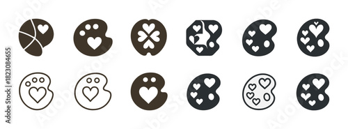 Heart-themed paw print icons collection in various styles and colors