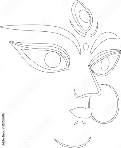 Durga maa face outline drawing illustration art